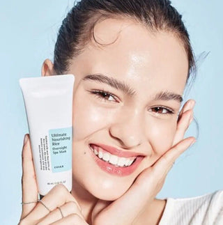 COSRX Ultimate Nourishing Rice Overnight Spa Mask in a jar, moisturizing lotion with rice extract for nourishing skin overnight