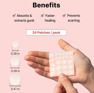 CosRx Acne Pimple Master Patch with 8 visible clear patches on skin, designed to treat pimples and blemishes effectively.