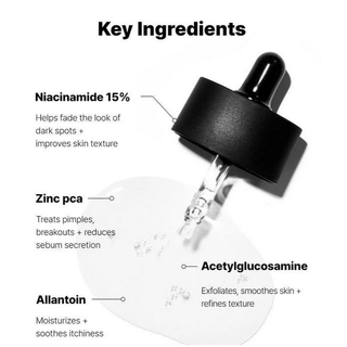 Bottle of COSRX The Niacinamide 15 Serum with dropper cap, clear label, and serum inside, designed for brightening skin.
