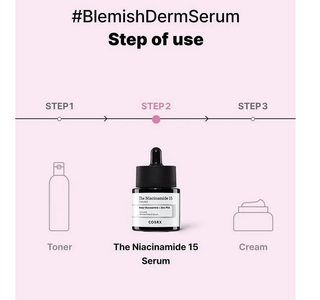 COSRX The Niacinamide 15 Serum bottle, clear glass with dropper cap, showing the serum inside, on a plain background.