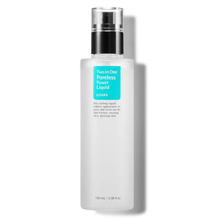 COSRX Two in One Poreless Power Liquid toner bottle, clear liquid inside a sleek 100mL container, designed for pore refining and skin clarity.