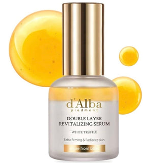 D'ALBA White Truffle Double Layer Revitalizing Serum in 50ml bottle, featuring a sleek design and clear labeling.