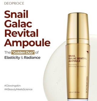 Deoproce Snail Galac Revital Ampoule 40ml bottle, clear glass container with white and green label, skincare product for revitalization