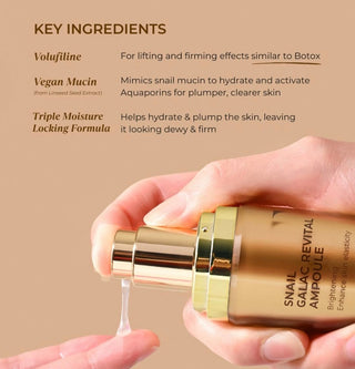 Deoproce Snail Galac Revital Ampoule 40ml in a clear glass bottle with a white pump dispenser, featuring the product label.