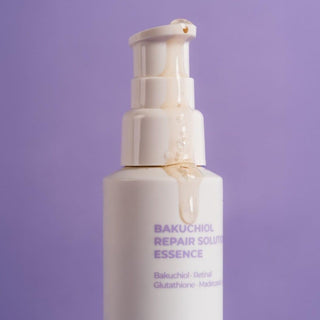 Deoproce Bakuchiol Repair Solution Essence 50ml bottle with clear liquid and minimalist label for skincare.
