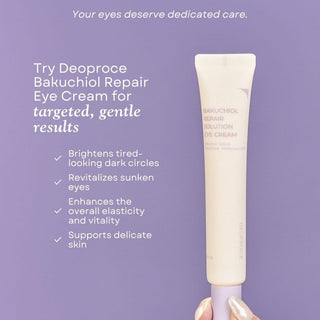 Deoproce Bakuchiol Repair Solution Eye Cream in a 30g jar, featuring a smooth, light-textured eye care product for delicate skin.