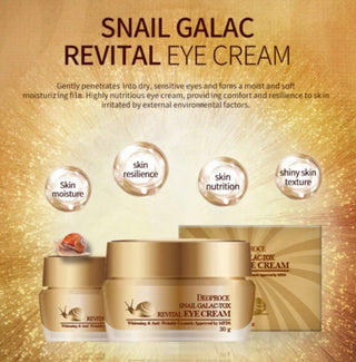 Deoproce Snail Galac Revital Eye Cream in a 30g jar, featuring a smooth, nourishing eye cream with snail extract for revitalized skin.