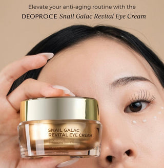 Deoproce Snail Galac Revital Eye Cream 30g jar with cream inside, designed for eye area skincare and revitalization.