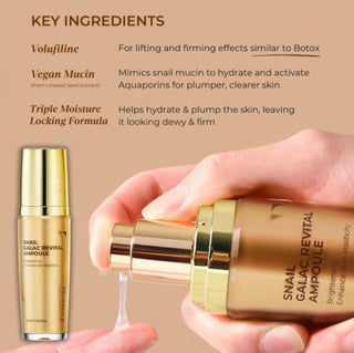 Deoproce Snail Galac Line skin care set with ampoules, bottles, and jars featuring snail extract for nourishing skincare.