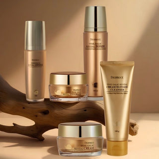 Deoproce Snail Galac Line 5-piece skin care set with creams and serums for nourishing and hydrating skin.