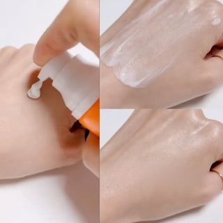 Deoproce Ultra Hydrating Sunscreen with no white cast, smooth lotion texture, suitable for daily skincare protection.