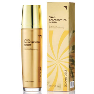 Deoproce Snail Galac Revital Toner in a 130ml bottle, showcasing the clear liquid and sleek packaging design.