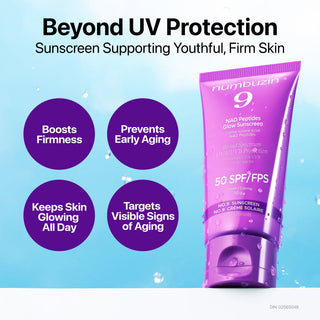Numbuzin No.9 NAD Peptides Glow Sunscreen bottle with label, designed for skincare protection and brightening.