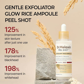 Dr.Melaxin Peel Shot Exfoliating White Rice Ampoule 80ml bottle, smooth skin care product with white rice extract.