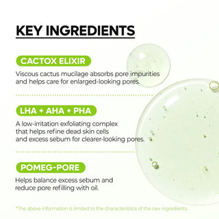 Dr. Melaxin CACTOX Pore Relief Gel Cleanser 120ml shown in a clear bottle with gel texture and label details visible.