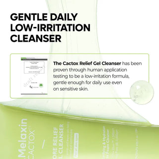Dr. Melaxin CACTOX Pore Relief Gel Cleanser 120ml bottle with clear gel and label, designed for deep pore cleansing.