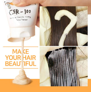 Elizavecca CER-100 Collagen Coating Protein Treatment for hair care, showing the 100ml bottle with collagen formula.