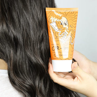 Elizavecca CER-100 Collagen Coating Hair A+ Muscle Curl Cream, 120mL, showcasing the cream's packaging and product texture.