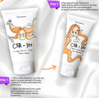 Elizavecca Collagen Coating Protein Ion Injection for hair care, 50mL bottle with applicator in close-up image