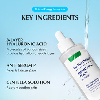 Eqqualberry swimming pool ampoule 50mL in clear vial, used for pool water treatment and maintenance.