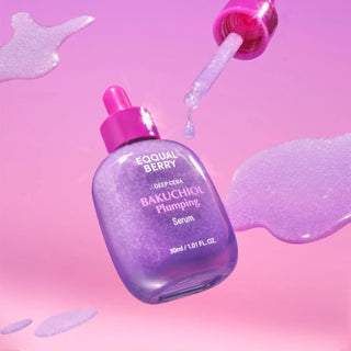 Eqqualberry Bakuchiol Serum 30mL bottle with dropper, natural skincare product for gentle, plant-based skin rejuvenation.