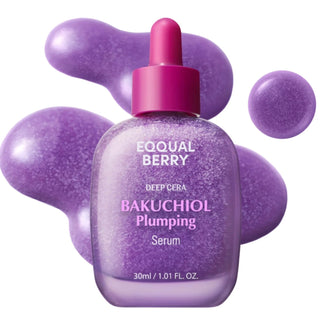 Eqqualberry Bakuchiol serum in a 30mL bottle, featuring clear liquid and minimalist label, designed for skincare.