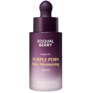 Eqqualberry Purple Pdrn Pore Minimizing Serum in 30ml bottle, featuring a sleek purple packaging and dropper applicator.