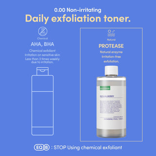 Eqqualberry swimming pool toner bottle, 300mL, with label showing product details, used for pool water treatment.