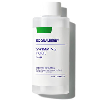 Eqqualberry swimming pool toner bottle with label, designed to balance and sanitize pool water effectively.
