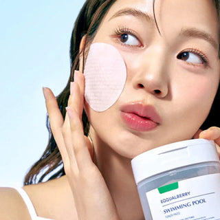 Eqqualberry Swimming Pool Toner Pads in 220mL container, shown with smooth, round pads for pool water treatment.