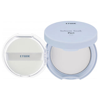 Etude Sebum Soak Pact powder compact in 9.5g with a sleek black case, designed to absorb excess oil and control shine.
