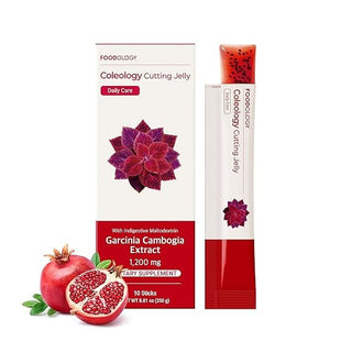 FOODOLOGY Coleology Cutting Jelly in a 10-pouch pack, vibrant jelly product with colorful packaging and individual pouches.
