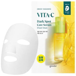 Goodal Green Tangerine Vita C face mask sheet for dark spot care, showcasing the serum-infused mask with green tangerine extract.