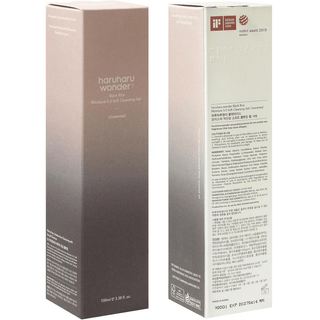 Haruharu Wonder Black Rice Moisture 5.5 Soft Cleansing Gel in 100mL bottle, showing the product and label on the packaging