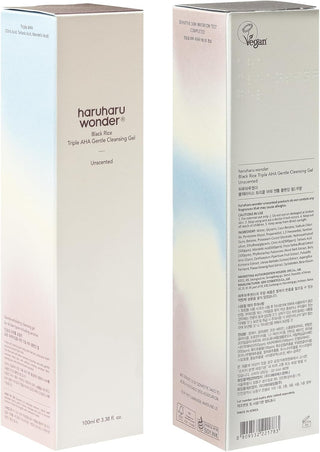 Haruharu Wonder Black Rice Triple AHA Gentle Cleansing Gel unscented in 100mL bottle, soft texture and black rice ingredients visible