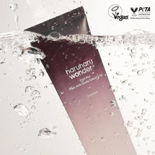 Haruharu Wonder Black Rice Triple AHA Gentle Cleansing Gel in a 100mL tube, unscented, with black rice ingredients for Korean skincare.