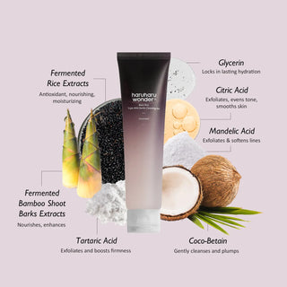 Haruharu Wonder Black Rice Triple AHA Gentle Cleansing Gel in 100mL bottle, unscented, with a clean, minimalist design.