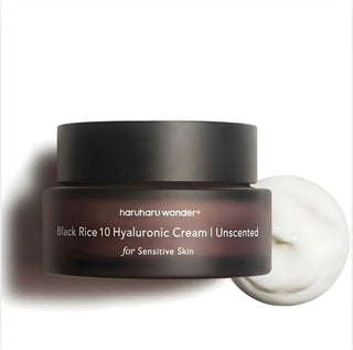 Haruharu Wonder Black Rice Hyaluronic Cream moisturizer jar, 50ml, unscented, with black rice extract and hyaluronic acid for hydration.