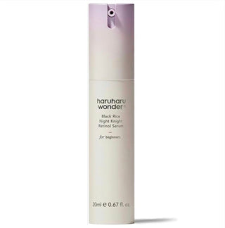 Haruharu Wonder Black Rice Night Knight Retinol Serum in 20mL bottle, featuring a sleek black packaging and dropper applicator.