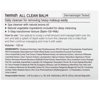 Heimish All Clean Balm 120ml cleansing balm jar with a white lid, designed for gentle facial cleansing.