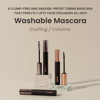 Heimish Dailism Smudge Stop Mascara in black, 9g, showcasing the curling brush and mascara wand with product packaging.