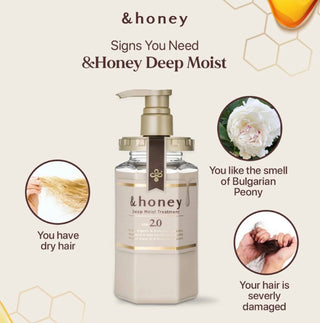 Cream jar of &HONEY Vicrea Deep Moist Hair Treatment, showing rich, nourishing hair cream in a sleek container.