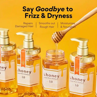 Bottle of &HONEY Vicrea Deep Moist Shampoo with sleek label, showcasing nourishing hair care for deep hydration.