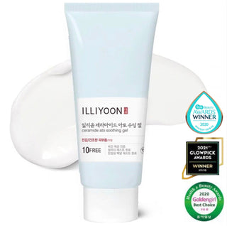Illiyoon Ceramide Ato Soothing Gel in a clear jar, featuring a smooth, lightweight gel texture perfect for soothing and hydrating skin.