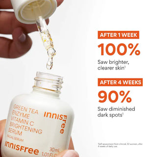 Innisfree Vita C Green Tea Enzyme Brightening Serum 30mL bottle with green tea extract and brightening ingredients