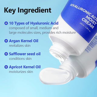 Isntree Hyaluronic Acid Moist Cream in a 100mL jar, featuring a smooth, hydrating cream texture for skincare hydration.
