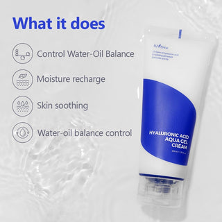 ISNTREE Hyaluronic Acid Aqua Gel Cream in 100mL jar, lightweight moisturizing gel cream with hyaluronic acid for hydration.