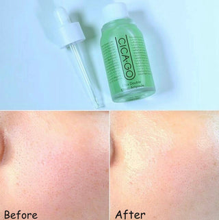 ISOI Cicago Cica Double Effect Ampoule 30mL bottle with clear liquid and dropper applicator, skincare product for soothing and repairing.