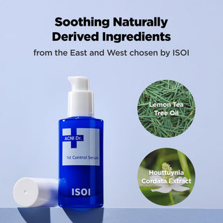 ISOI Acni Dr. 1st Control Serum in 40mL bottle, clear serum with a pump dispenser, designed for acne-prone skin.