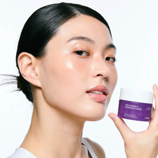 JUMISO Niacinamide 5+ Overnight Cream 50ml jar with white and blue packaging, shown open revealing cream inside.